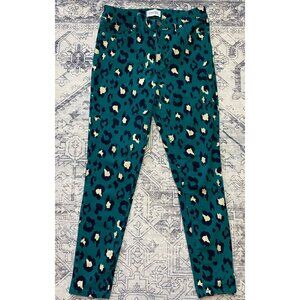 Crown & Ivy High-Rise Skinny Leopard Print Pants 4R Teal 4 Regular Cotton